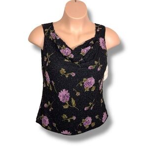 Vintage NEW XL Monroe And Main Beaded Sleeveless Cowl Neck Blouse Black Purple